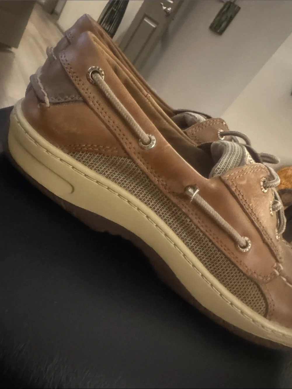 Sperry 🙂 Men's Tan Leather Boat Shoes with Breathable Mesh Panels SIZE 12